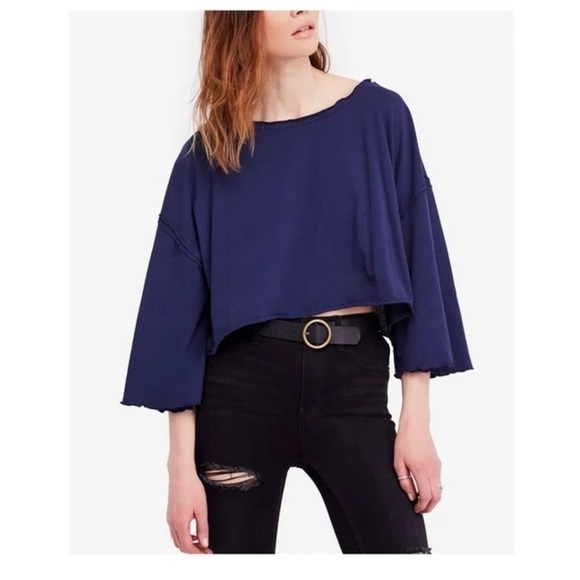 FREE PEOPLE We the Free Women’s Bird Gang Basic T-Shirt, Blue Size XS Oversized - Picture 1 of 9